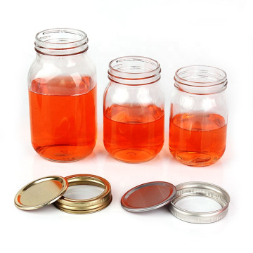 Wholesale custom 150ml to 2000ml clear wide mouth food storage glass mason jar with metal Split Type Lids